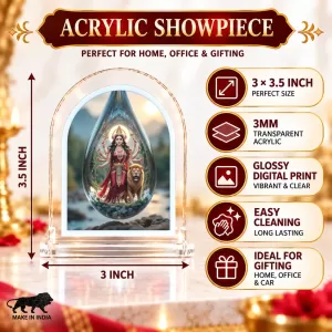 Durga Maa L Shape Acrylic Showpiece 3 X 3.5 Inch For Home, Office And Car (F176774)