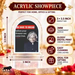 A. P. J. Abdul Kalam L Shape Acrylic Showpiece 3 X 3.5 Inch For Home, Office And Car (F176792)