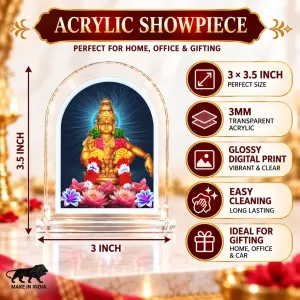Lord Ayyappa L Shape Acrylic Showpiece 3 X 3.5 Inch For Home, Office And Car (F176810) Lord Ayyappa L Shape Acrylic Showpiece 3 X 3.5 Inch For Home, Office And Car (F176810)