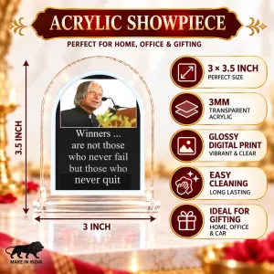 A. P. J. Abdul Kalam L Shape Acrylic Showpiece 3 X 3.5 Inch For Home, Office And Car (F176825)