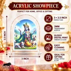 Lord Krishna L Shape Acrylic Showpiece 3 X 3.5 Inch For Home, Office And Car (F176841)