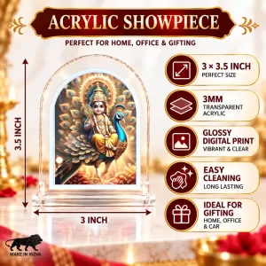 Lord Murugan L Shape Acrylic Showpiece 3 X 3.5 Inch For Home, Office And Car (F176873) Lord Murugan L Shape Acrylic Showpiece 3 X 3.5 Inch For Home, Office And Car (F176873)