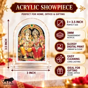 God Ganesh  And Lakshmi L Shape Acrylic Showpiece 3 X 3.5 Inch For Home, Office And Car (F176882)