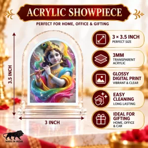 Lord Krishna L Shape Acrylic Showpiece 3 X 3.5 Inch For Home, Office And Car (F176885)
