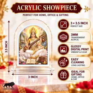 Saraswati Maa L Shape Acrylic Showpiece 3 X 3.5 Inch For Home, Office And Car (F176904)