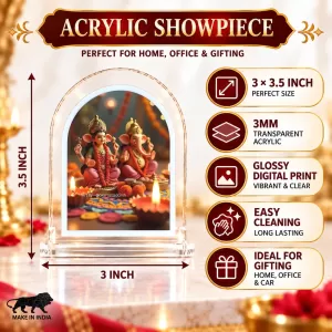 Lakshmi Ganesha L Shape Acrylic Showpiece 3 X 3.5 Inch For Home, Office And Car (F176916)