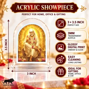 Shirdi Sai Baba L Shape Acrylic Showpiece 3 X 3.5 Inch For Home, Office And Car (F176935)