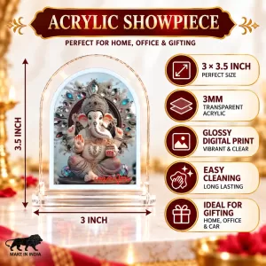 Lord Ganesha L Shape Acrylic Showpiece 3 X 3.5 Inch For Home, Office And Car (F176956)