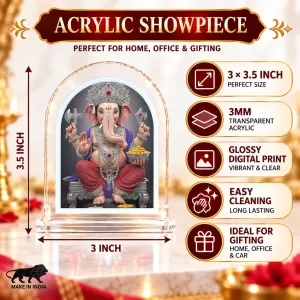 Lord Ganesha L Shape Acrylic Showpiece 3 X 3.5 Inch For Home, Office And Car (F176971)