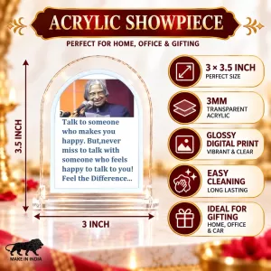 A. P. J. Abdul Kalam L Shape Acrylic Showpiece 3 X 3.5 Inch For Home, Office And Car (F176978)