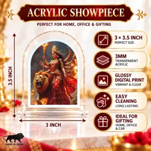 Durga Maa L Shape Acrylic Showpiece 3 X 3.5 Inch For Home, Office And Car (F176988)