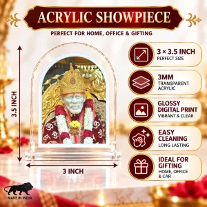 Sai Baba L Shape Acrylic Showpiece 3 X 3.5 Inch For Home, Office And Car (F177026)