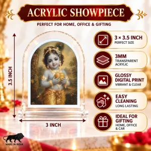 Lord Krishna L Shape Acrylic Showpiece 3 X 3.5 Inch For Home, Office And Car (F177052)