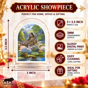 Maa Saraswati L Shape Acrylic Showpiece 3 X 3.5 Inch For Home, Office And Car (F177078)