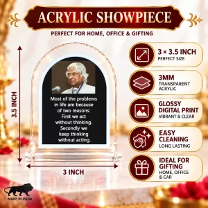 A. P. J. Abdul Kalam L Shape Acrylic Showpiece 3 X 3.5 Inch For Home, Office And Car (F177079) A. P. J. Abdul Kalam L Shape Acrylic Showpiece 3 X 3.5 Inch For Home, Office And Car (F177079)