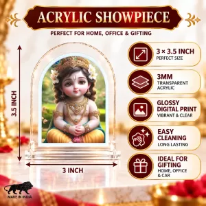 Lord Krishna L Shape Acrylic Showpiece 3 X 3.5 Inch For Home, Office And Car (F177094)
