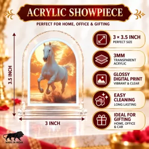 White Horse L Shape Acrylic Showpiece 3 X 3.5 Inch For Home, Office And Car (F177102)