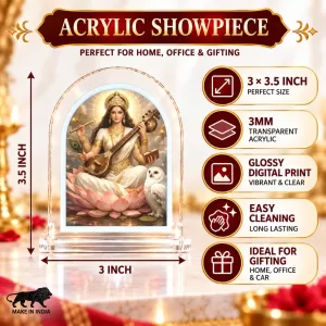 Goddess Saraswati L Shape Acrylic Showpiece 3 X 3.5 Inch For Home, Office And Car (F177108) Goddess Saraswati L Shape Acrylic Showpiece 3 X 3.5 Inch For Home, Office And Car (F177108)