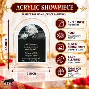 A. P. J. Abdul Kalam L Shape Acrylic Showpiece 3 X 3.5 Inch For Home, Office And Car (F177132)