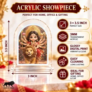 Durga Maa L Shape Acrylic Showpiece 3 X 3.5 Inch For Home, Office And Car (F177144)