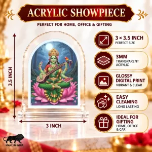 Goddess Saraswati L Shape Acrylic Showpiece 3 X 3.5 Inch For Home, Office And Car (F177165)