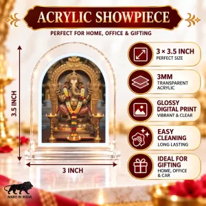Lord Ganesha L Shape Acrylic Showpiece 3 X 3.5 Inch For Home, Office And Car (F177187)