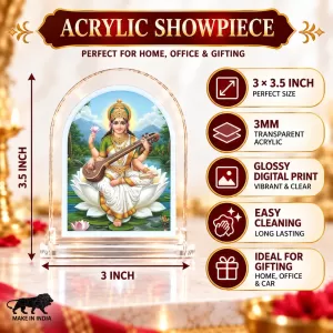 Goddess Saraswati L Shape Acrylic Showpiece 3 X 3.5 Inch For Home, Office And Car (F177203) Goddess Saraswati L Shape Acrylic Showpiece 3 X 3.5 Inch For Home, Office And Car (F177203)