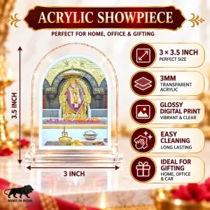 Shirdi Sai Baba L Shape Acrylic Showpiece 3 X 3.5 Inch For Home, Office And Car (F177208)