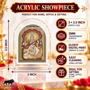 Goddess Saraswati L Shape Acrylic Showpiece 3 X 3.5 Inch For Home, Office And Car (F177222) Goddess Saraswati L Shape Acrylic Showpiece 3 X 3.5 Inch For Home, Office And Car (F177222)