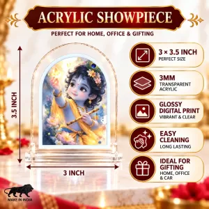 Lord Krishna L Shape Acrylic Showpiece 3 X 3.5 Inch For Home, Office And Car (F177232)