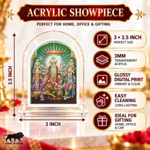 Durga Maa L Shape Acrylic Showpiece 3 X 3.5 Inch For Home, Office And Car (F177438)