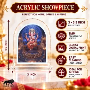 Lord Ganesha L Shape Acrylic Showpiece 3 X 3.5 Inch For Home, Office And Car (F177443)