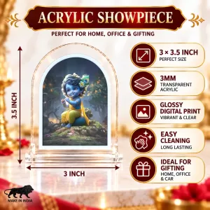 Lord Krishna L Shape Acrylic Showpiece 3 X 3.5 Inch For Home, Office And Car (F177456)