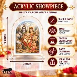 Lord Shiv Family L Shape Acrylic Showpiece 3 X 3.5 Inch For Home, Office And Car (F177470)
