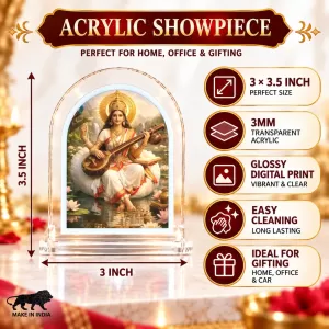 Goddess Saraswati L Shape Acrylic Showpiece 3 X 3.5 Inch For Home, Office And Car (F177471) Goddess Saraswati L Shape Acrylic Showpiece 3 X 3.5 Inch For Home, Office And Car (F177471)