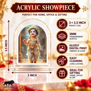 Bal Krishna L Shape Acrylic Showpiece 3 X 3.5 Inch For Home, Office And Car (F177474)