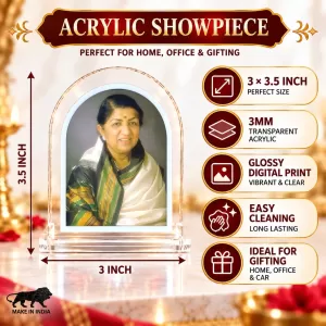 Lata Mangeshkar L Shape Acrylic Showpiece 3 X 3.5 Inch For Home, Office And Car (F177531) Lata Mangeshkar L Shape Acrylic Showpiece 3 X 3.5 Inch For Home, Office And Car (F177531)
