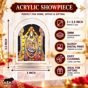 Lord Venkateswara L Shape Acrylic Showpiece 3 X 3.5 Inch For Home, Office And Car (F177555)