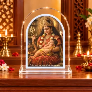 Maa With Durga Boy L Shape Acrylic Showpiece 3 X 3.5 Inch For Home, Office And Car (F175688) Maa With Durga Boy L Shape Acrylic Showpiece 3 X 3.5 Inch For Home, Office And Car (F175688)