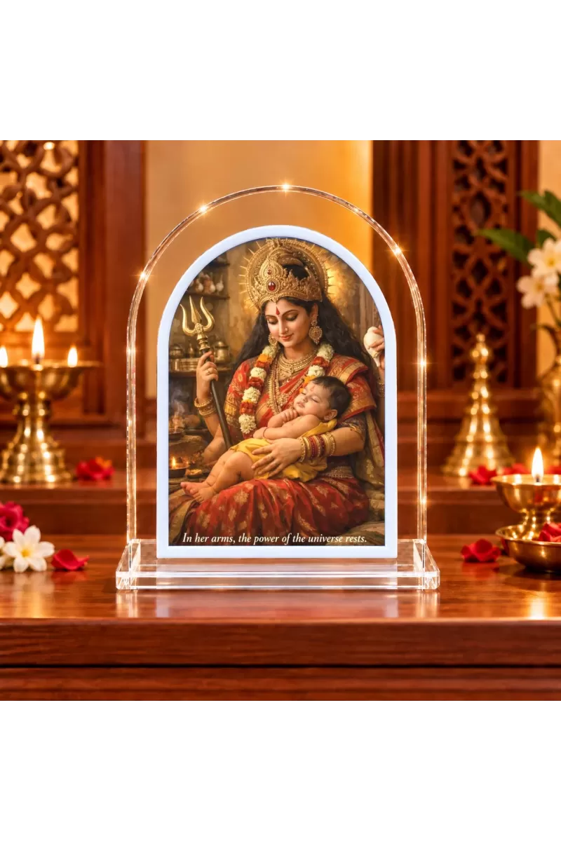 Maa With Durga Boy  L Shape Acrylic Showpiece 3 X 3.5 Inch For Home, Office And Car (F175688)