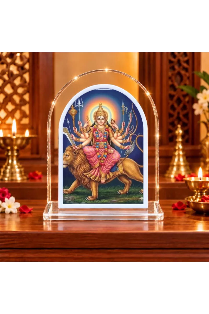 Durga Maa L Shape Acrylic Showpiece 3 X 3.5 Inch For Home, Office And Car (F175710)