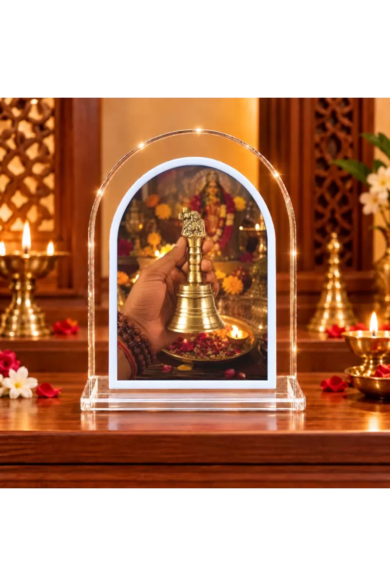 Traditional Brass Ritual Bell (ghanti) L Shape Acrylic Showpiece 3 X 3.5 Inch For Home, Office And Car (F175711)