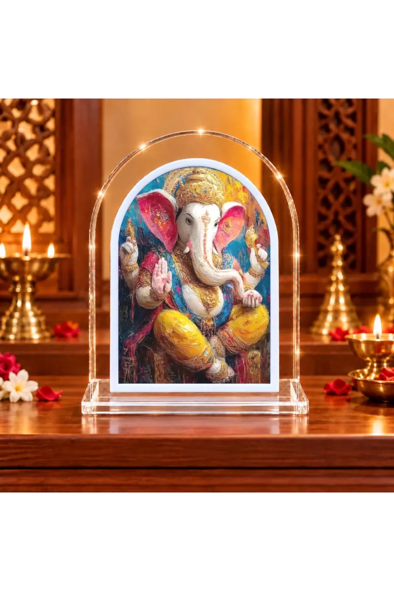 Lord Ganesha L Shape Acrylic Showpiece 3 X 3.5 Inch For Home, Office And Car (F175722)
