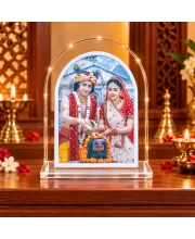 Shree Krishna And Shree Radha L Shape Acrylic Showpiece 3 X 3.5 Inch For Home, Office And Car (F175733)