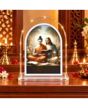 Buddha And Jesus Christ L Shape Acrylic Showpiece 3 X 3.5 Inch For Home, Office And Car (F175751)