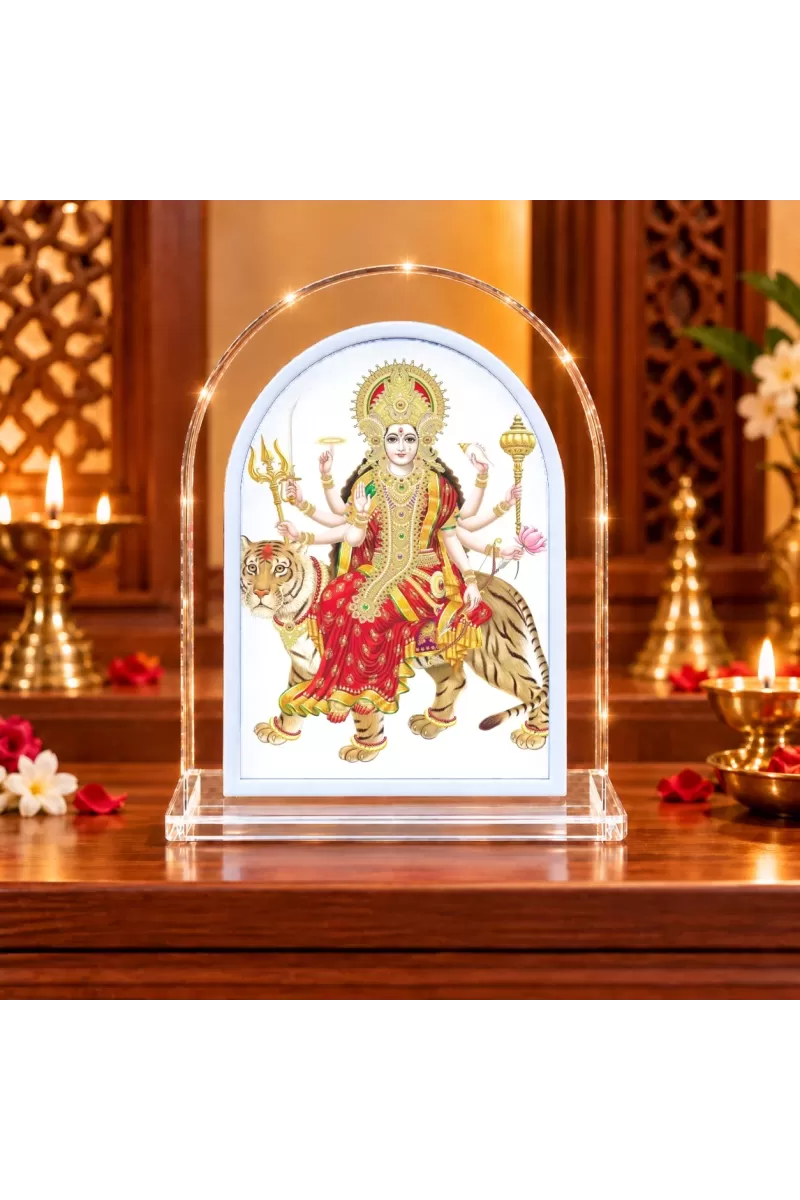 Durga Maa L Shape Acrylic Showpiece 3 X 3.5 Inch For Home, Office And Car (F175757)
