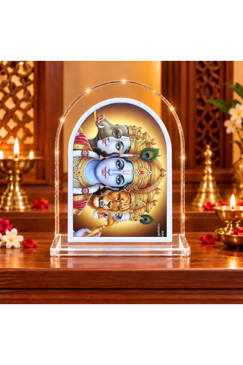 Lord Bramaha Vishna Maeshawr L Shape Acrylic Showpiece 3 X 3.5 Inch For Home, Office And Car (F175761)
