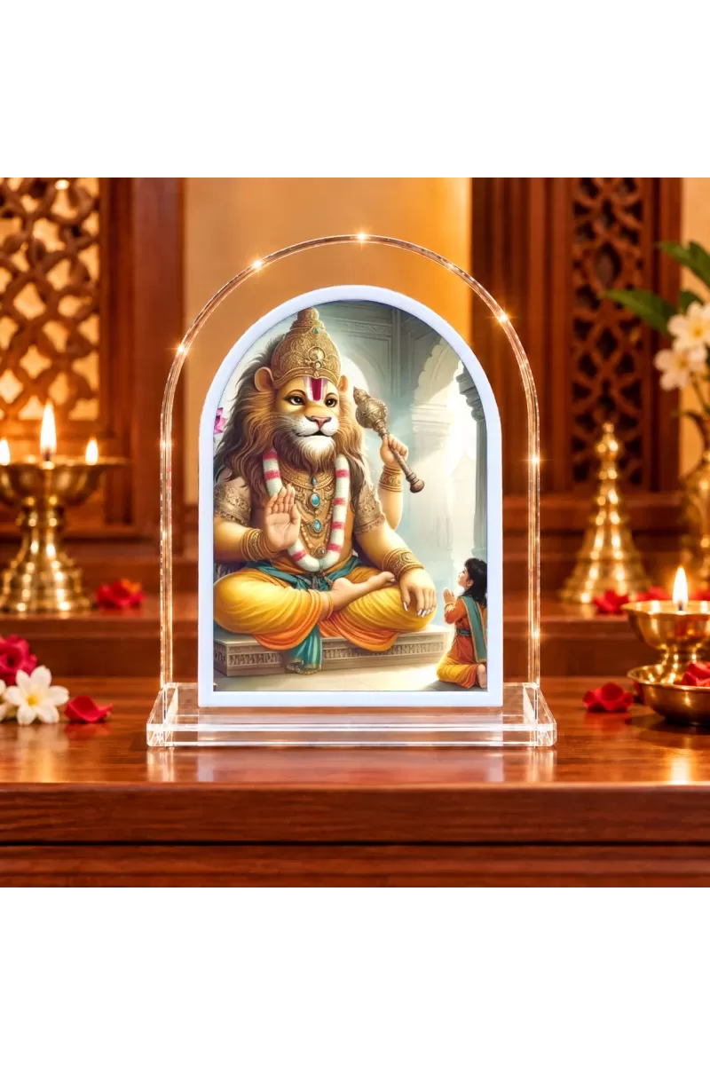 Lord Narasimha L Shape Acrylic Showpiece 3 X 3.5 Inch For Home, Office And Car (F175768)