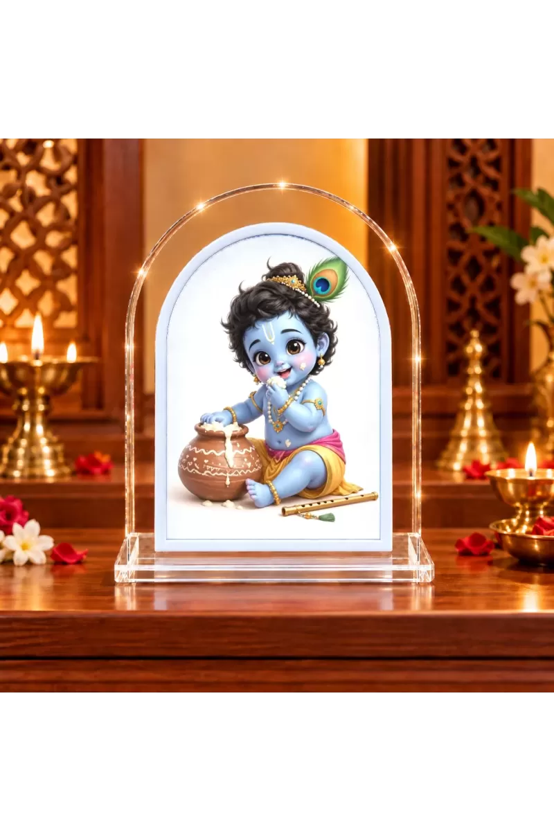 Lord Krishna L Shape Acrylic Showpiece 3 X 3.5 Inch For Home, Office And Car (F175769)