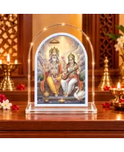 Lord Bramha Ad Goddess Swaraswati L Shape Acrylic Showpiece 3 X 3.5 Inch For Home, Office And Car (F175771)